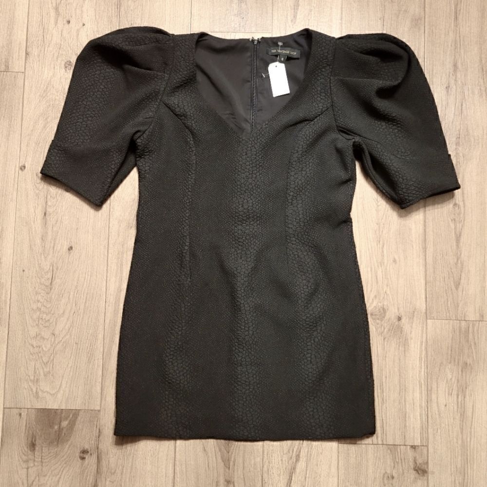 The Vintage Shop Puffy Shoulder V neck Mini Dress Black Size M